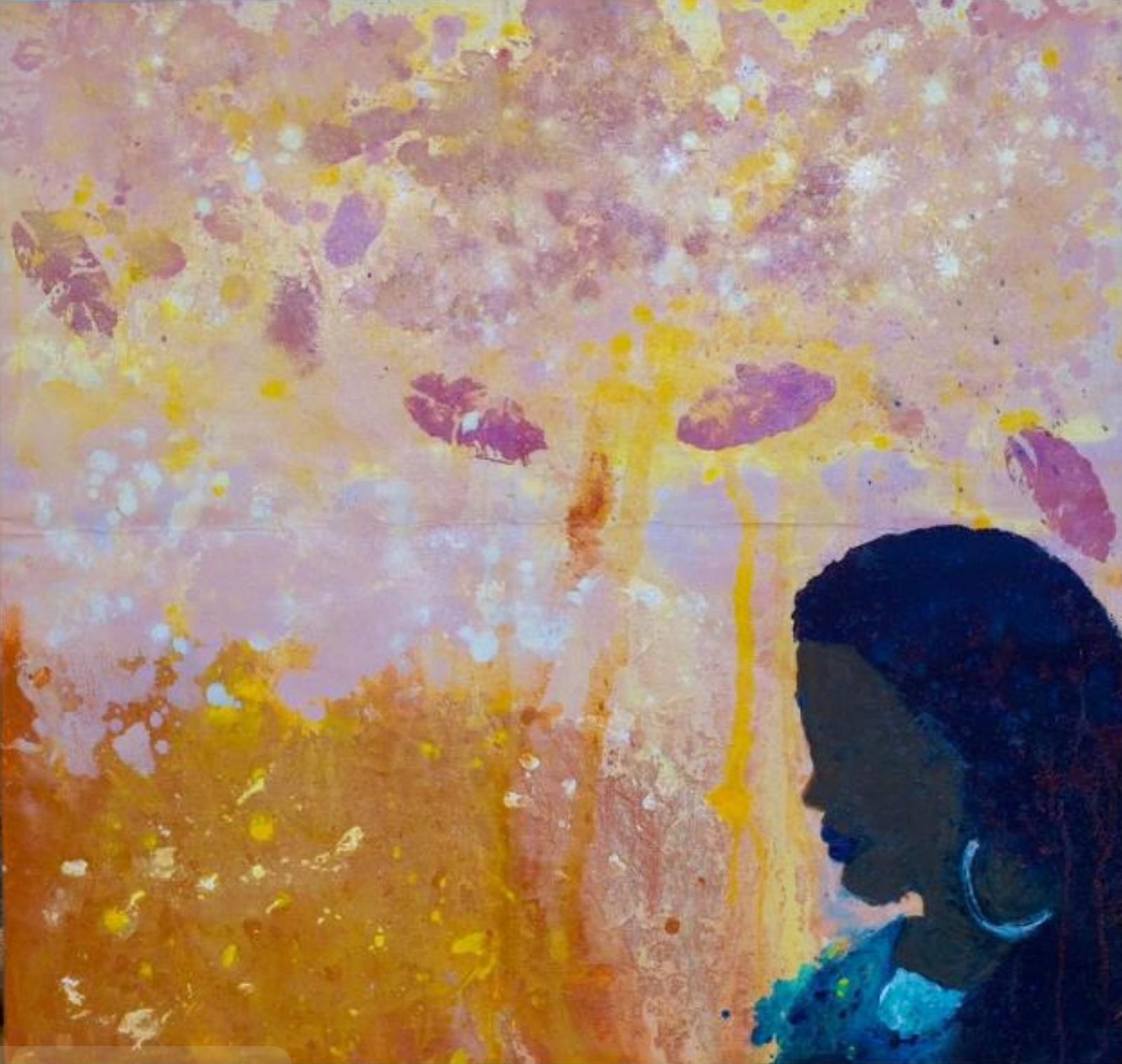 Ballane — silhouette féminine sur fond rose et or, 87x90cm